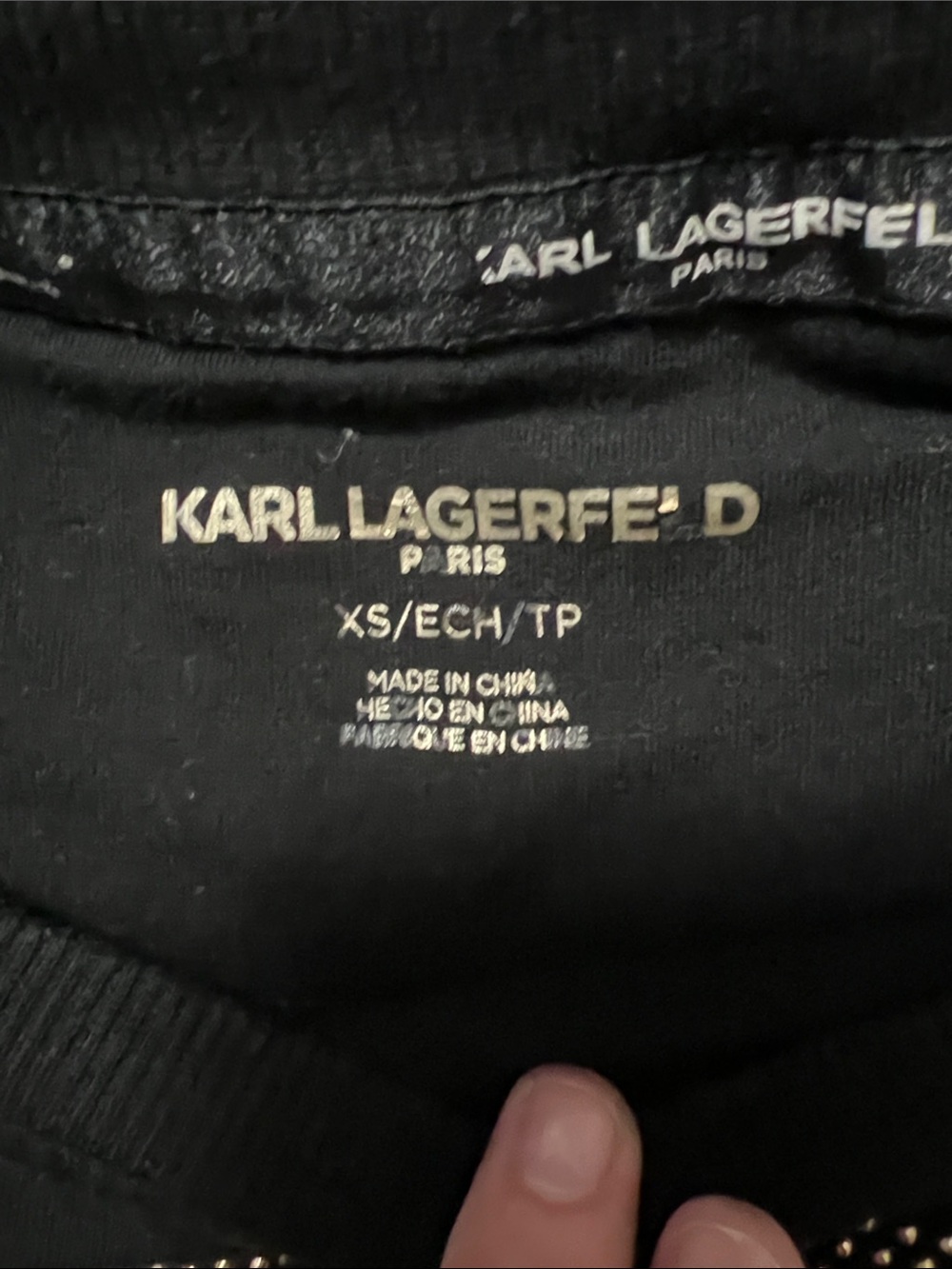 Karl Lagerfeld black lightweight sweatshirt gold bling sunglasses size XS - Picture 5 of 6